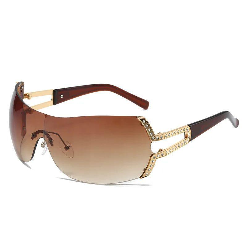 Sleek Rhinestone-Embellished Rimless Oval Sunglasses with UV400 Protection - Lucid Fantasy 