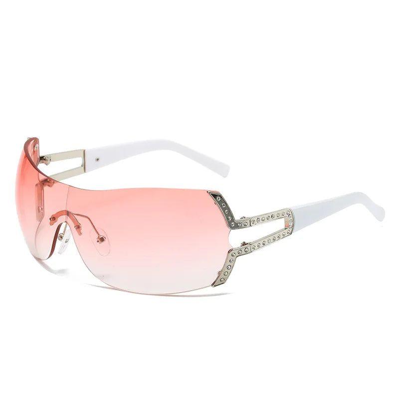 Sleek Rhinestone-Embellished Rimless Oval Sunglasses with UV400 Protection - Lucid Fantasy 