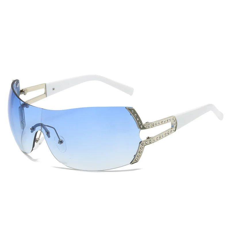 Sleek Rhinestone-Embellished Rimless Oval Sunglasses with UV400 Protection - Lucid Fantasy 