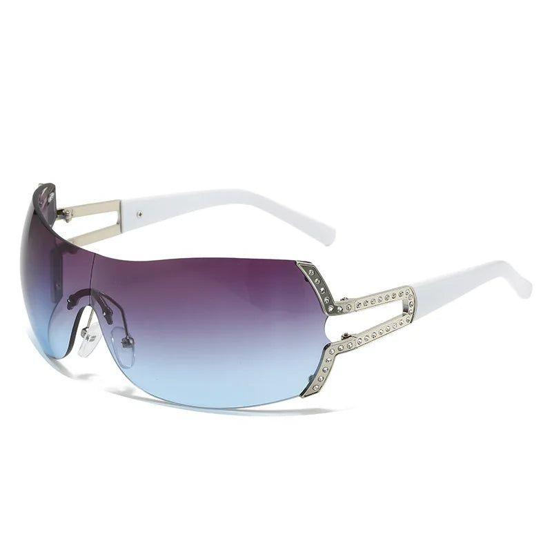 Sleek Rhinestone-Embellished Rimless Oval Sunglasses with UV400 Protection - Lucid Fantasy 