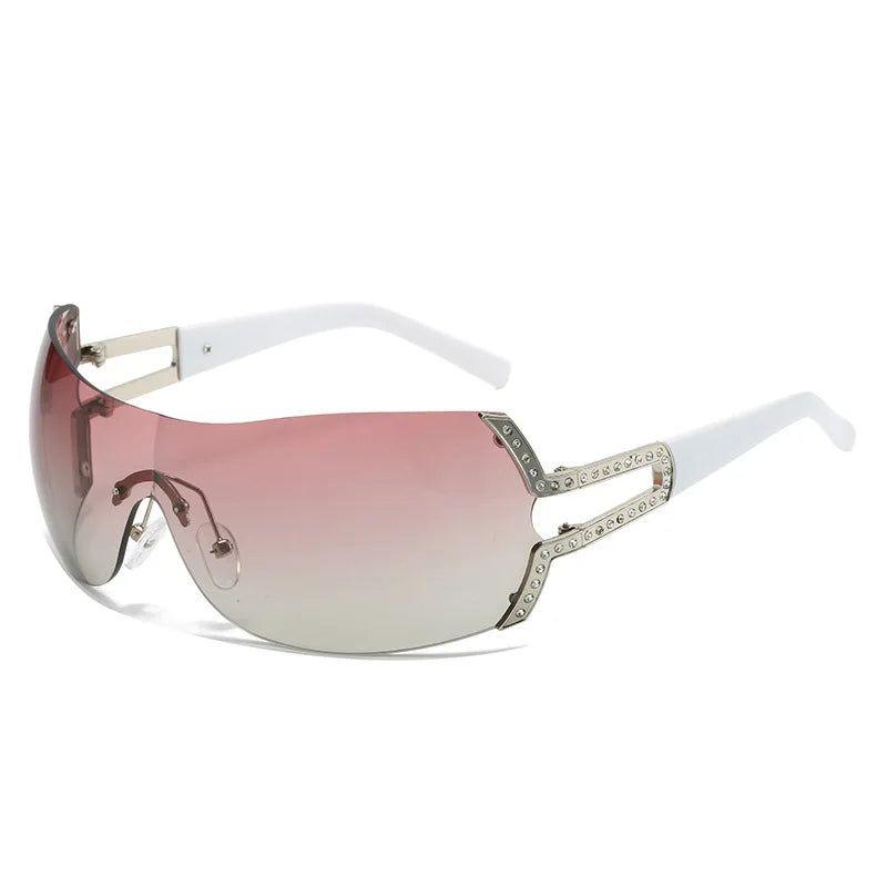 Sleek Rhinestone-Embellished Rimless Oval Sunglasses with UV400 Protection - Lucid Fantasy 