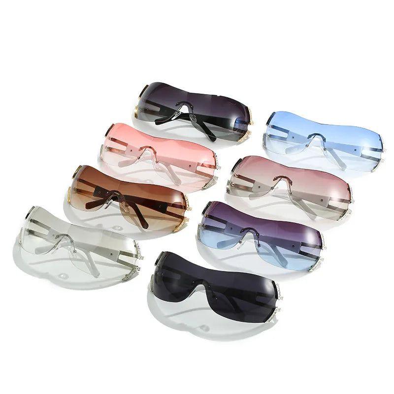 Sleek Rhinestone-Embellished Rimless Oval Sunglasses with UV400 Protection - Lucid Fantasy 