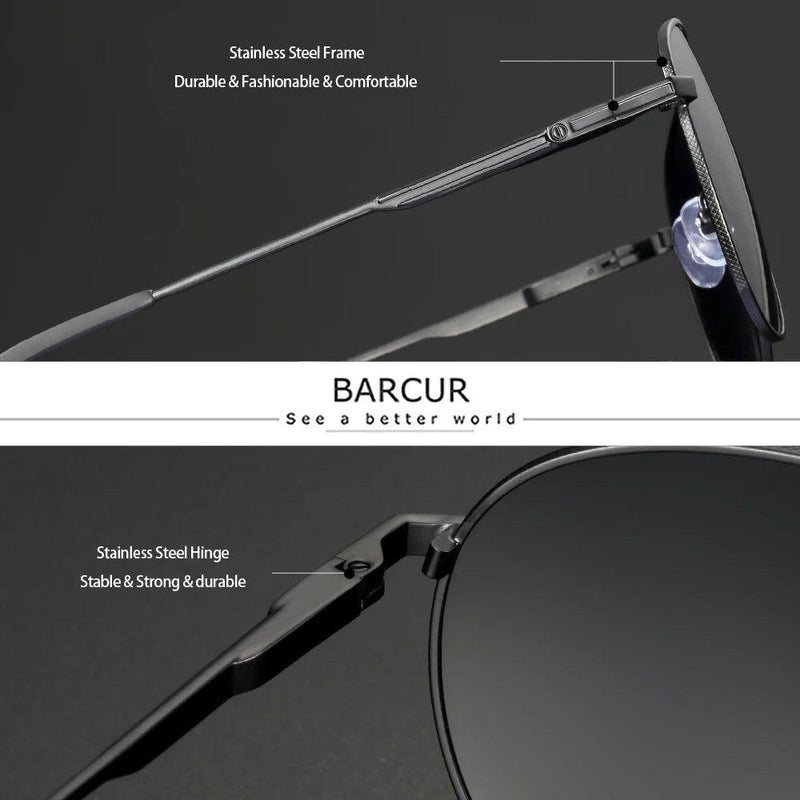 Sophisticated Aviator Polarized Sunglasses for Men with UV400 Protection by Barcur - Lucid Fantasy 