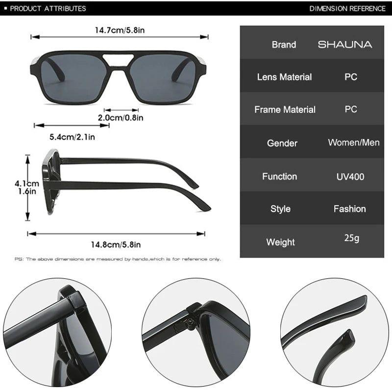 Sophisticated Double Bridge Square Sunglasses with UV400 Protection - Chic Fashion Eyewear - Lucid Fantasy 