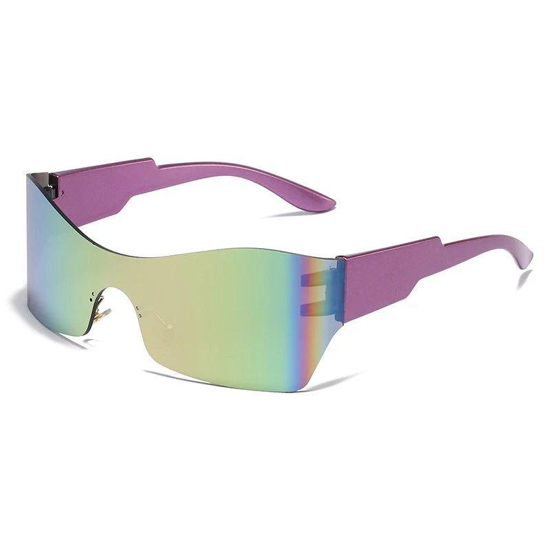 Statement-Making Oversized Rimless Mirrored Sunglasses in Pink, Blue, and Green - Lucid Fantasy 