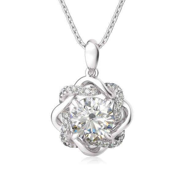 Sterling Silver Vintage Style Interwoven Halo 3 Ct. Moissanite Pendant Necklace