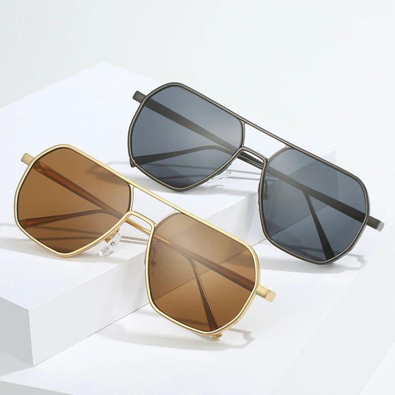 Stylish Alloy Double Bridge Polygonal Square Sunglasses with UV400 Protection - Lucid Fantasy 