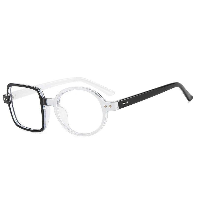 Stylish Asymmetric Frame Retro Square Round Glasses with Clear Lenses and Spring Hinge - Lucid Fantasy 