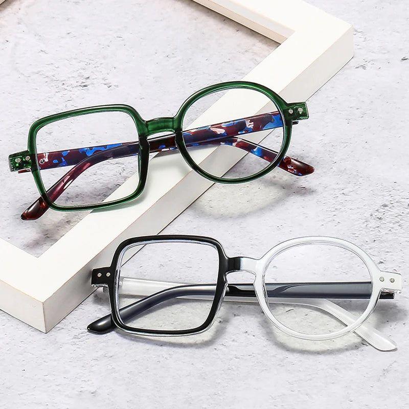 Stylish Asymmetric Frame Retro Square Round Glasses with Clear Lenses and Spring Hinge - Lucid Fantasy 