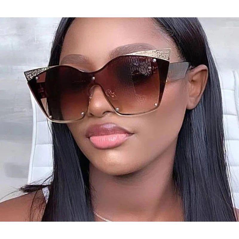 Stylish Cat Eye Oversized Sunglasses - Retro One Piece Sun Shades for Fashion Lovers - Lucid Fantasy 