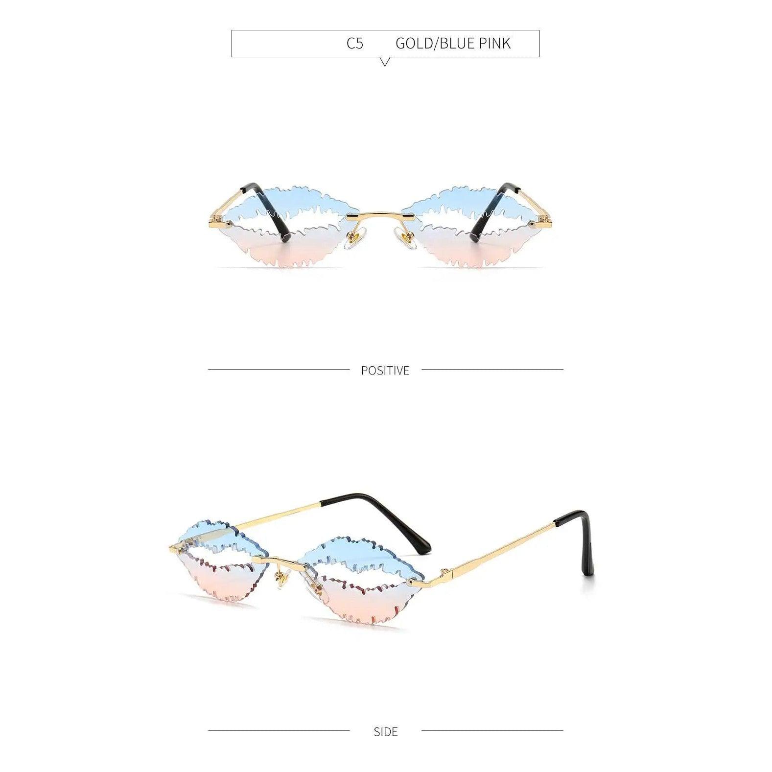 Stylish Gradient Lip Design Rimless Oval Sunglasses with UV400 Protection in Candy Colors - Lucid Fantasy 