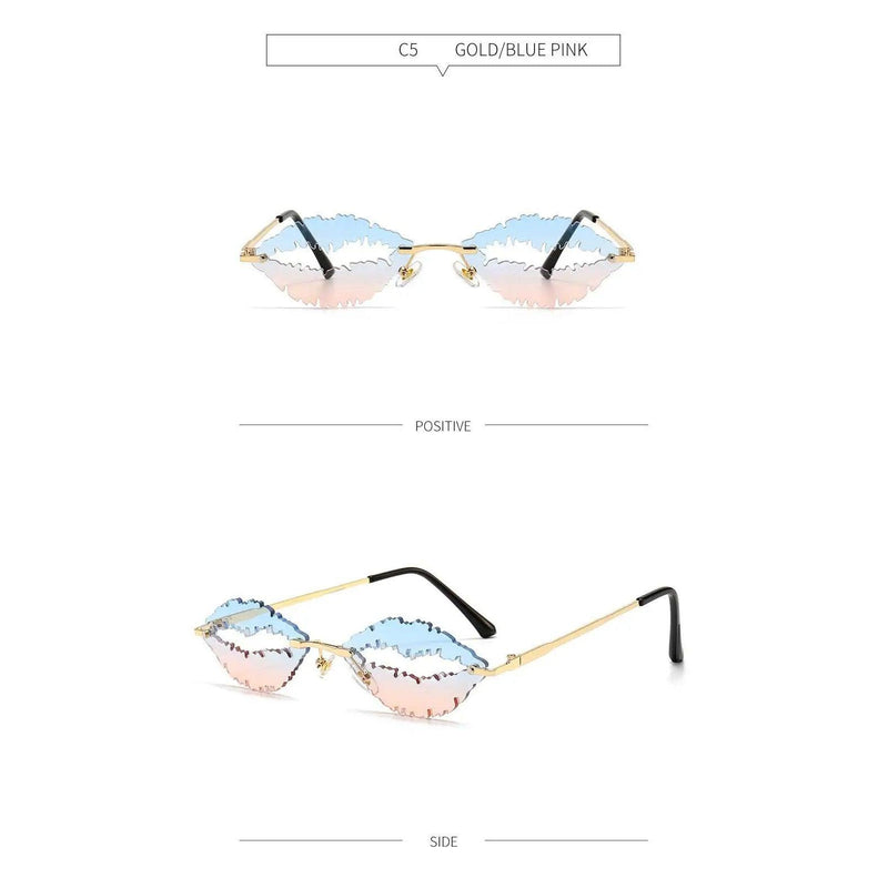 Stylish Gradient Lip Design Rimless Oval Sunglasses with UV400 Protection in Candy Colors - Lucid Fantasy 