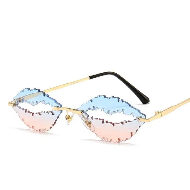 Stylish Gradient Lip Design Rimless Oval Sunglasses with UV400 Protection in Candy Colors - Lucid Fantasy 