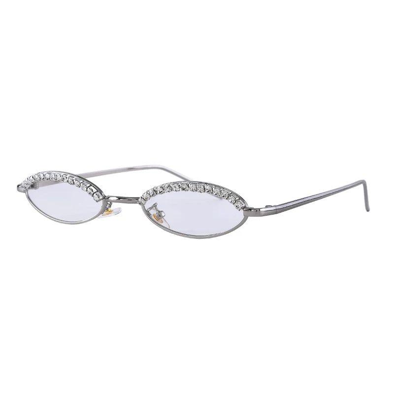 Stylish Oval Cat Eye Sunglasses with Crystal Diamond Accents and Alloy Frame - Lucid Fantasy 