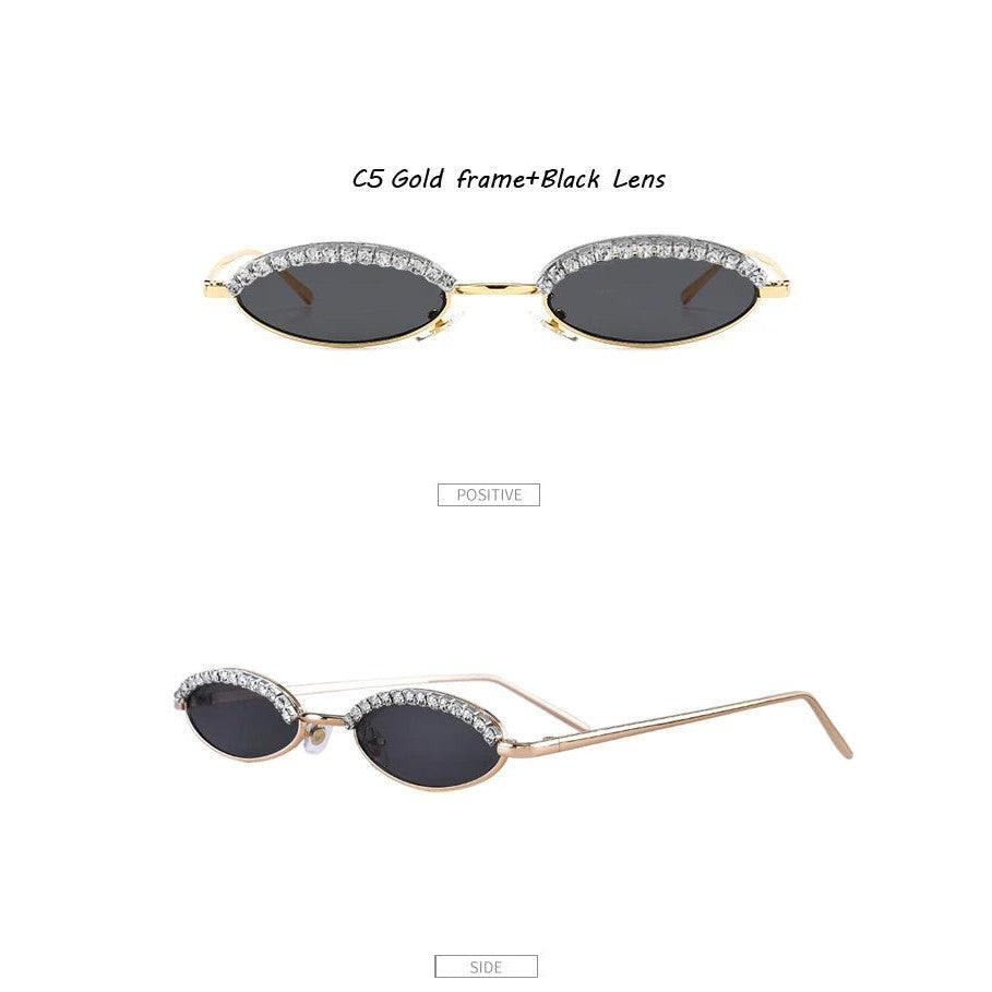 Stylish Oval Cat Eye Sunglasses with Crystal Diamond Accents and Alloy Frame - Lucid Fantasy 