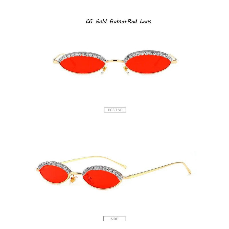 Stylish Oval Cat Eye Sunglasses with Crystal Diamond Accents and Alloy Frame - Lucid Fantasy 