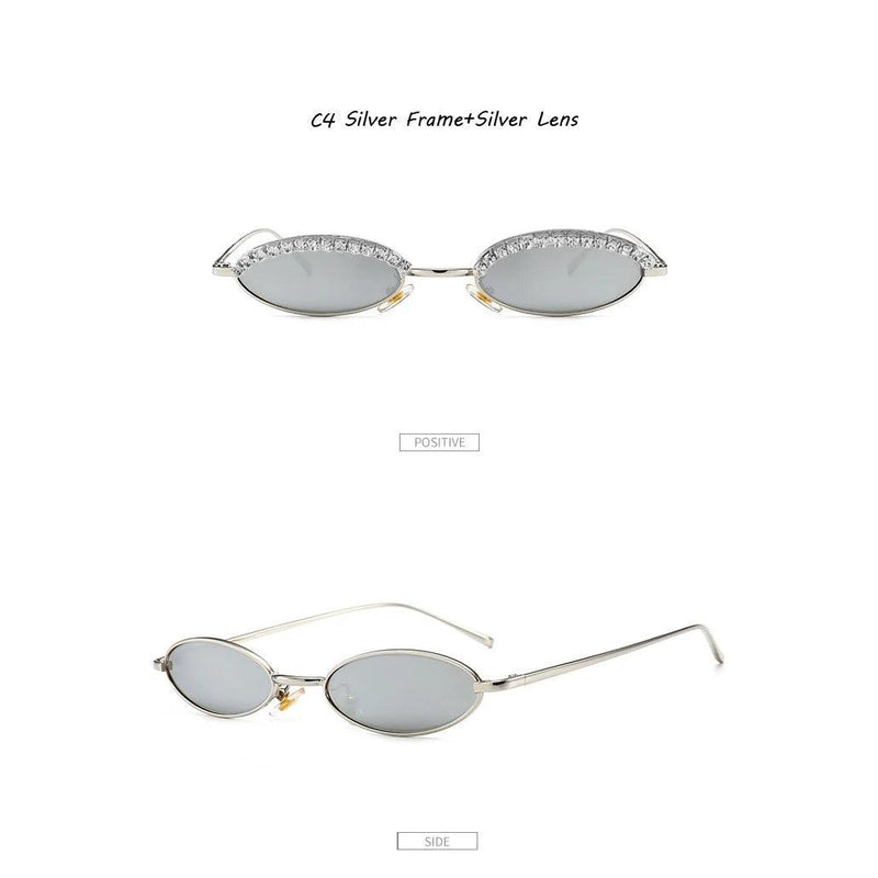 Stylish Oval Cat Eye Sunglasses with Crystal Diamond Accents and Alloy Frame - Lucid Fantasy 