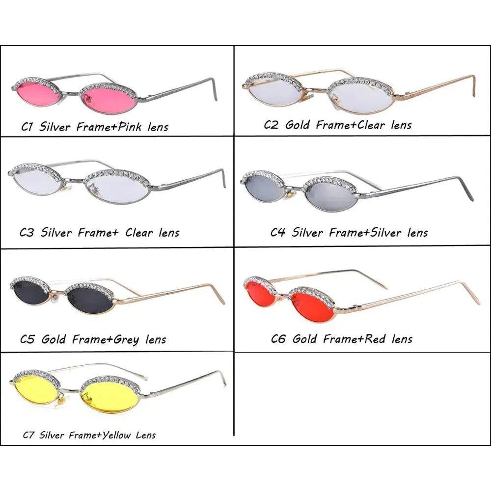 Stylish Oval Cat Eye Sunglasses with Crystal Diamond Accents and Alloy Frame - Lucid Fantasy 