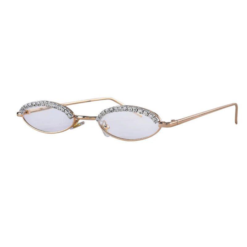 Stylish Oval Cat Eye Sunglasses with Crystal Diamond Accents and Alloy Frame - Lucid Fantasy 