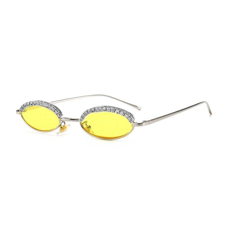 Stylish Oval Cat Eye Sunglasses with Crystal Diamond Accents and Alloy Frame - Lucid Fantasy 