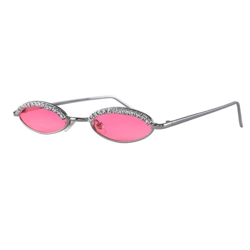 Stylish Oval Cat Eye Sunglasses with Crystal Diamond Accents and Alloy Frame - Lucid Fantasy 