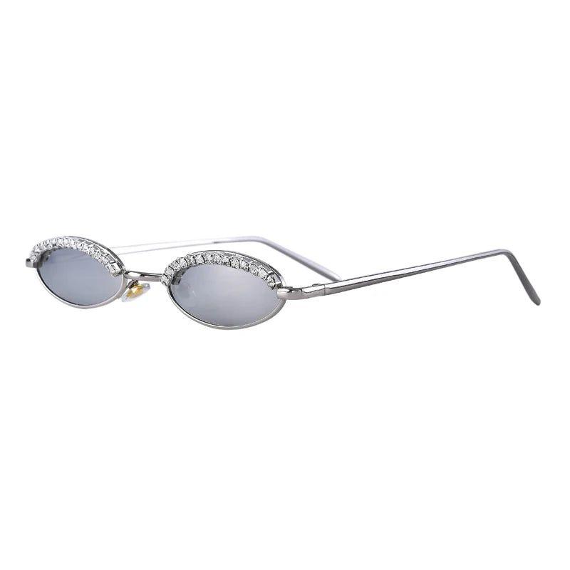 Stylish Oval Cat Eye Sunglasses with Crystal Diamond Accents and Alloy Frame - Lucid Fantasy 