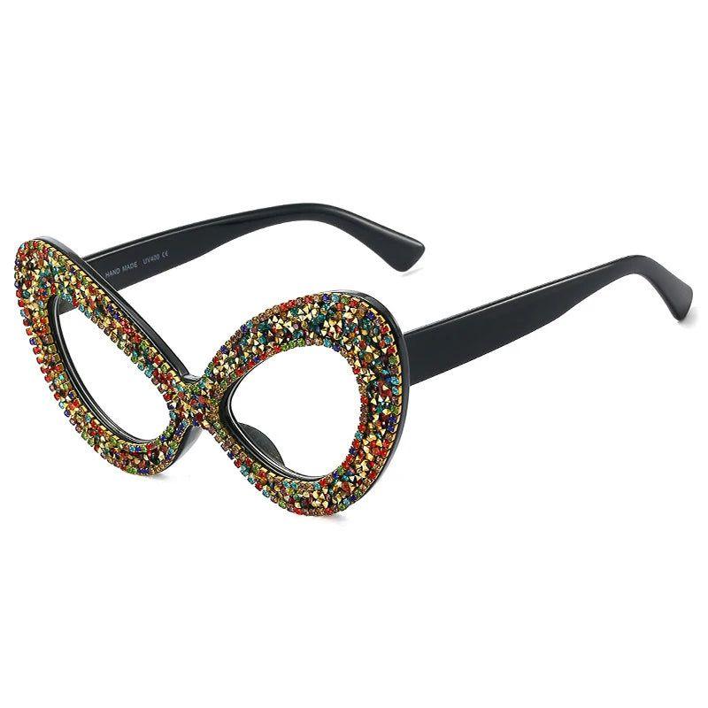 Stylish Oversized Cat Eye Sunglasses with Crystal Accents and Diamond Lenses - Lucid Fantasy 