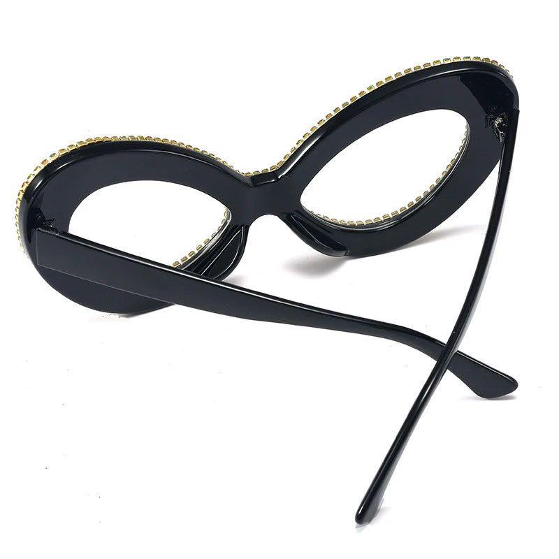 Stylish Oversized Cat Eye Sunglasses with Crystal Accents and Diamond Lenses - Lucid Fantasy 