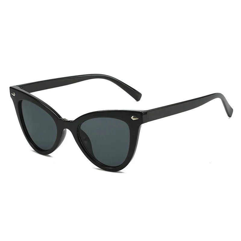 Stylish Oversized Cat Eye Sunglasses with Rivet Accents and UV400 Protection - Lucid Fantasy 