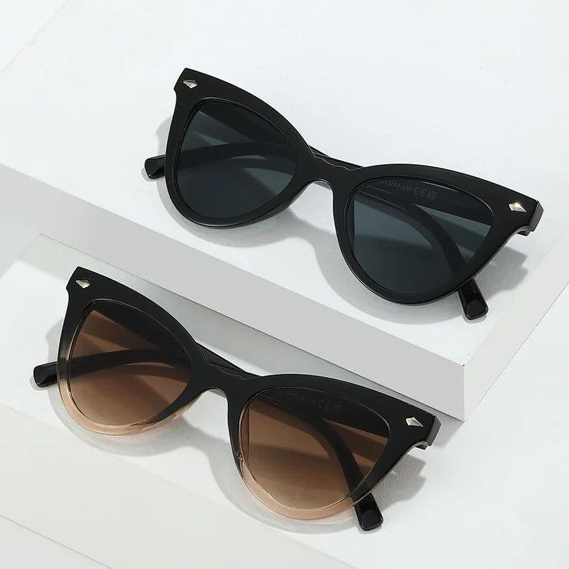 Stylish Oversized Cat Eye Sunglasses with Rivet Accents and UV400 Protection - Lucid Fantasy 