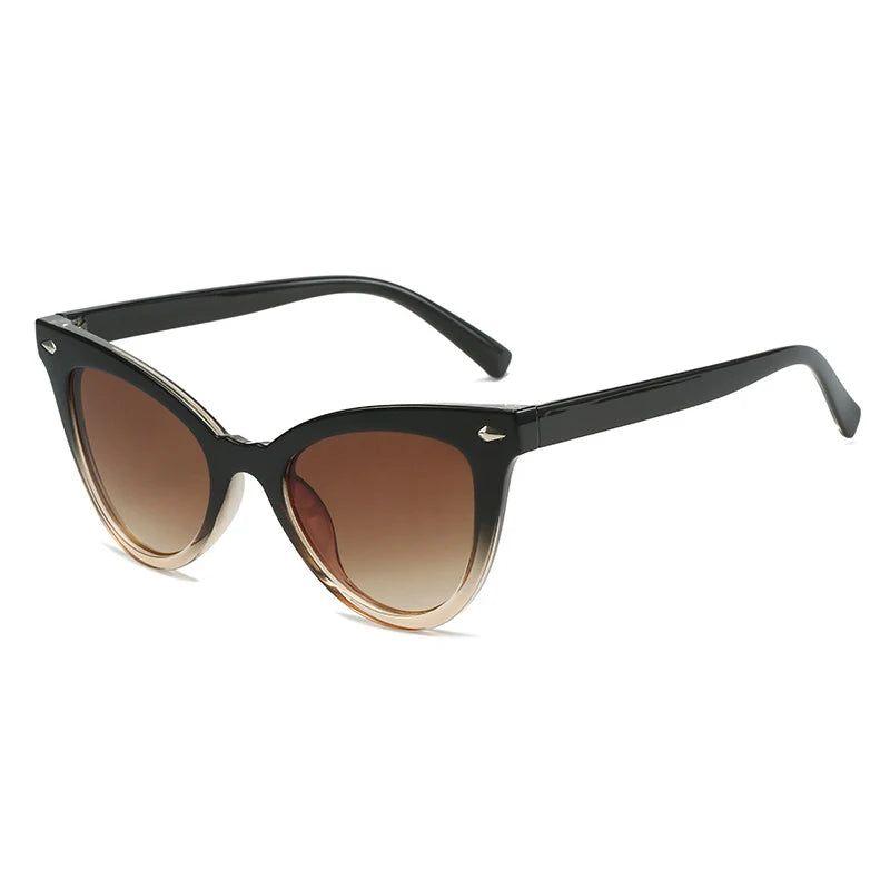 Stylish Oversized Cat Eye Sunglasses with Rivet Accents and UV400 Protection - Lucid Fantasy 