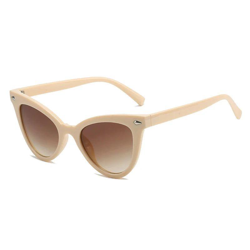 Stylish Oversized Cat Eye Sunglasses with Rivet Accents and UV400 Protection - Lucid Fantasy 