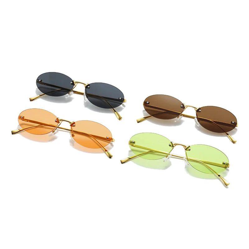 Stylish Punk Rimless Oval Sunglasses in Candy Colors with UV400 Protection - Lucid Fantasy 