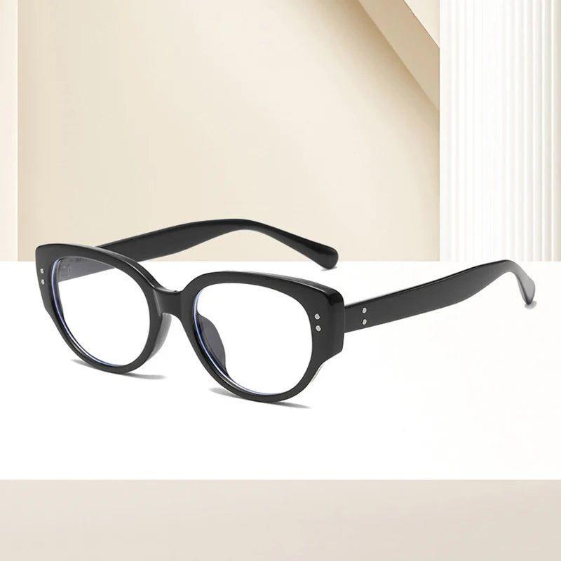 Stylish Retro Cat Eye Anti-Blue Light Glasses with Rivet Accents and Dual Color Frame - Lucid Fantasy 