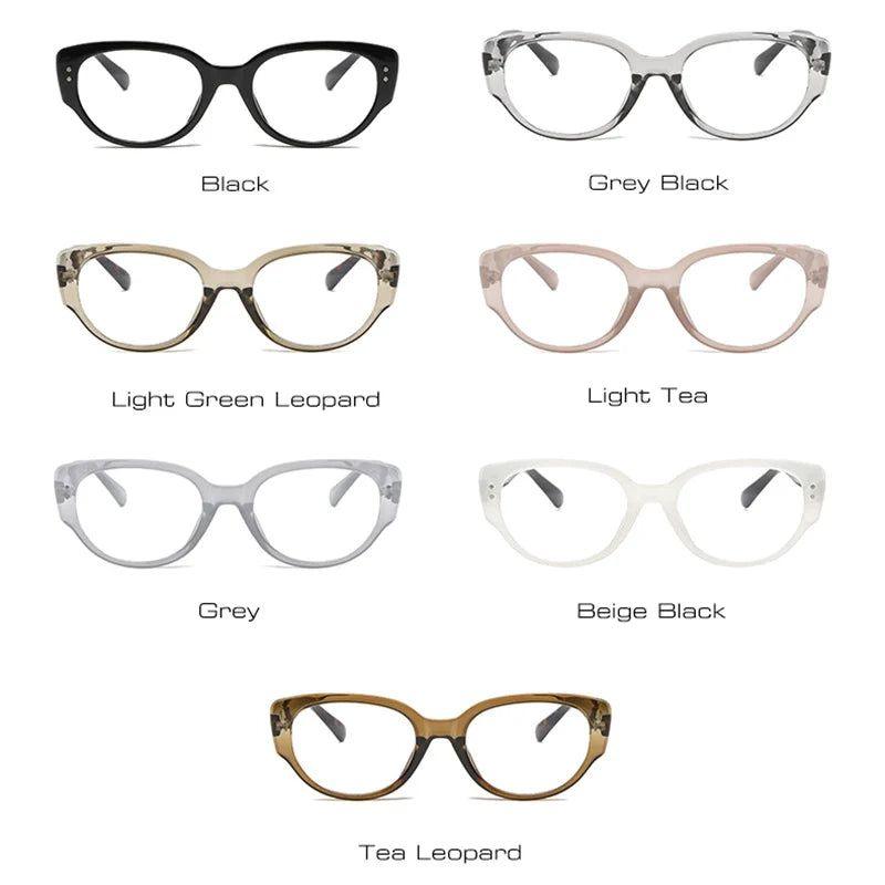 Stylish Retro Cat Eye Anti-Blue Light Glasses with Rivet Accents and Dual Color Frame - Lucid Fantasy 