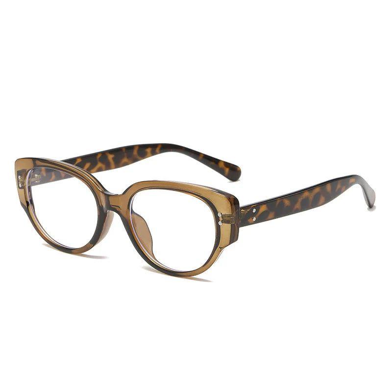 Stylish Retro Cat Eye Anti-Blue Light Glasses with Rivet Accents and Dual Color Frame - Lucid Fantasy 