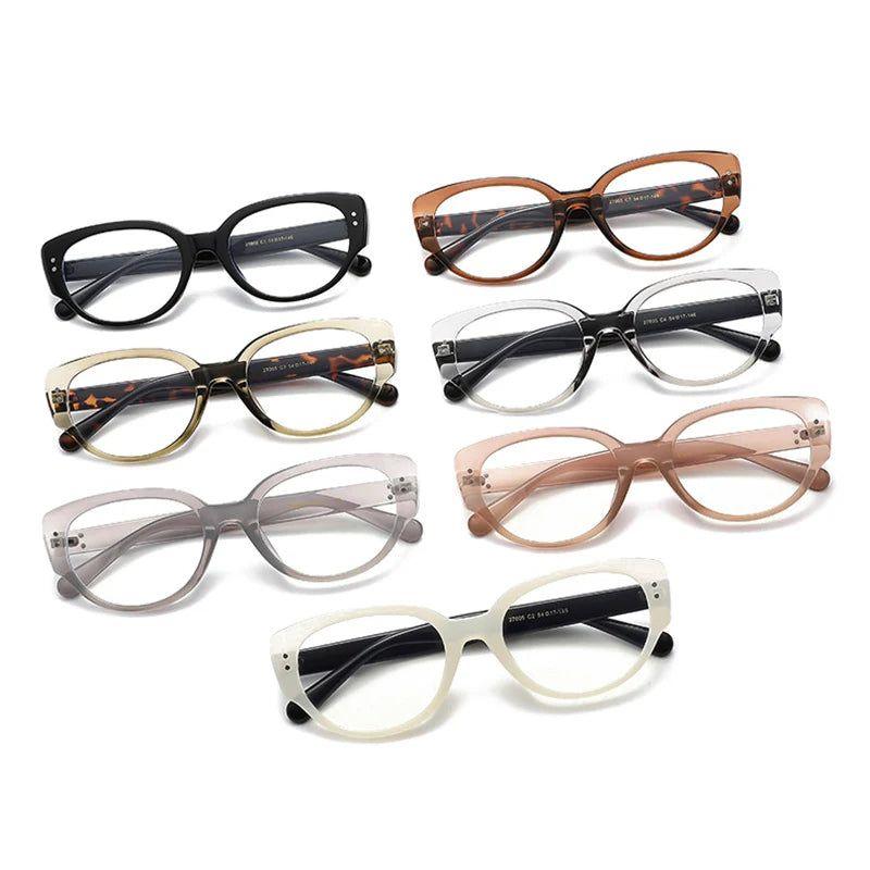 Stylish Retro Cat Eye Anti-Blue Light Glasses with Rivet Accents and Dual Color Frame - Lucid Fantasy 