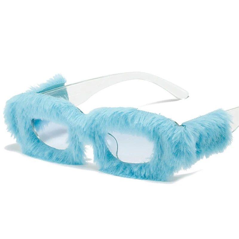 Stylish Retro Square Sunglasses with Plush Accents - Stylish UV Protection Shades - Lucid Fantasy 