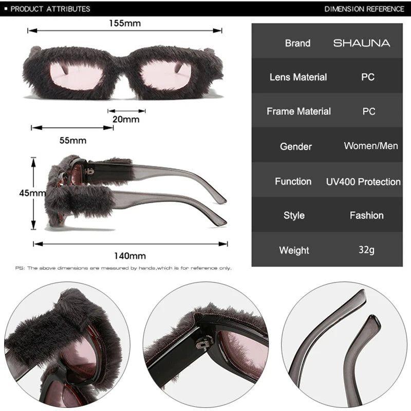 Stylish Retro Square Sunglasses with Plush Accents - Stylish UV Protection Shades - Lucid Fantasy 