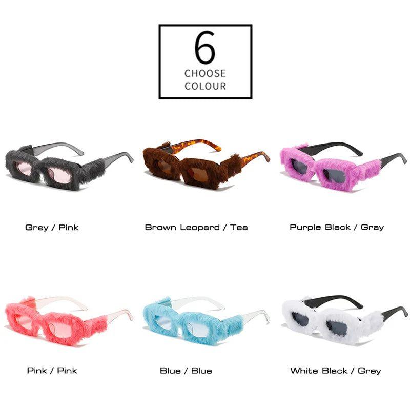 Stylish Retro Square Sunglasses with Plush Accents - Stylish UV Protection Shades - Lucid Fantasy 