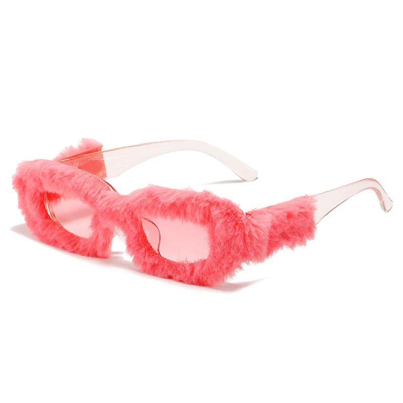 Stylish Retro Square Sunglasses with Plush Accents - Stylish UV Protection Shades - Lucid Fantasy 