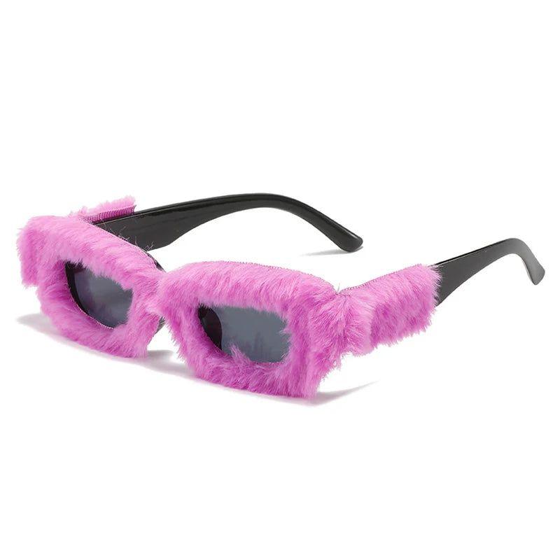 Stylish Retro Square Sunglasses with Plush Accents - Stylish UV Protection Shades - Lucid Fantasy 