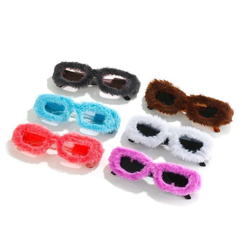 Stylish Retro Square Sunglasses with Plush Accents - Stylish UV Protection Shades - Lucid Fantasy 