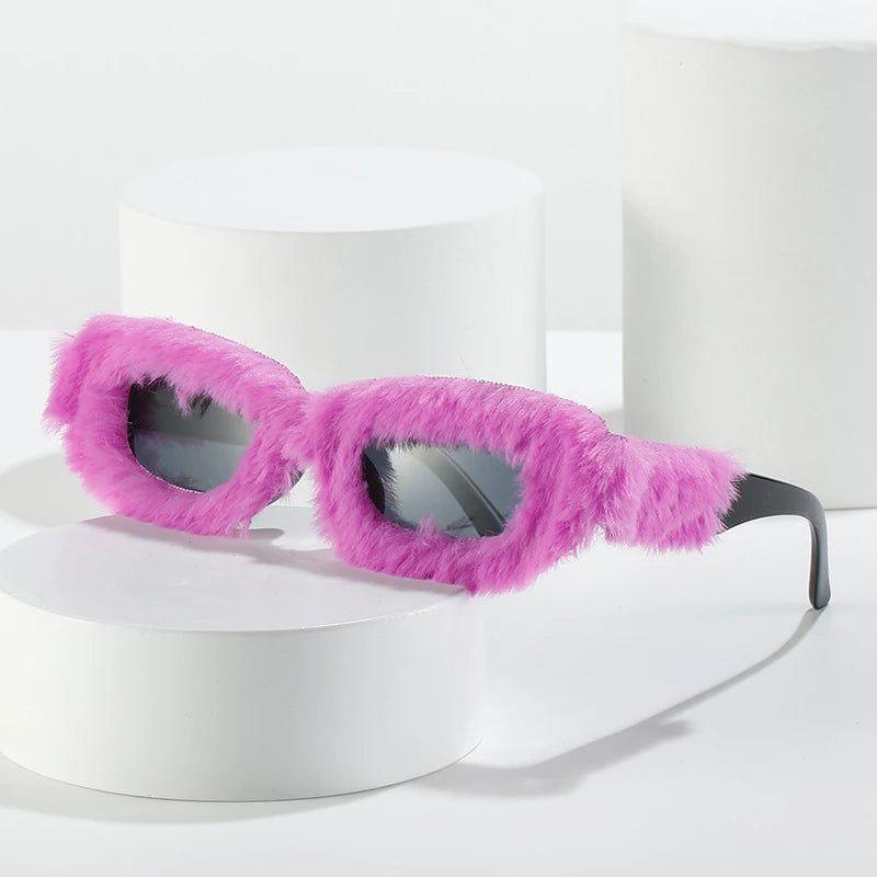 Stylish Retro Square Sunglasses with Plush Accents - Stylish UV Protection Shades - Lucid Fantasy 