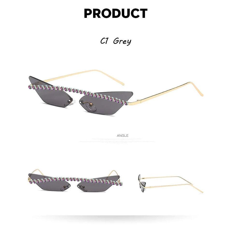 Stylish Rimless Cat Eye Sunglasses with Diamond Accents and Mirrored Lenses - Lucid Fantasy 