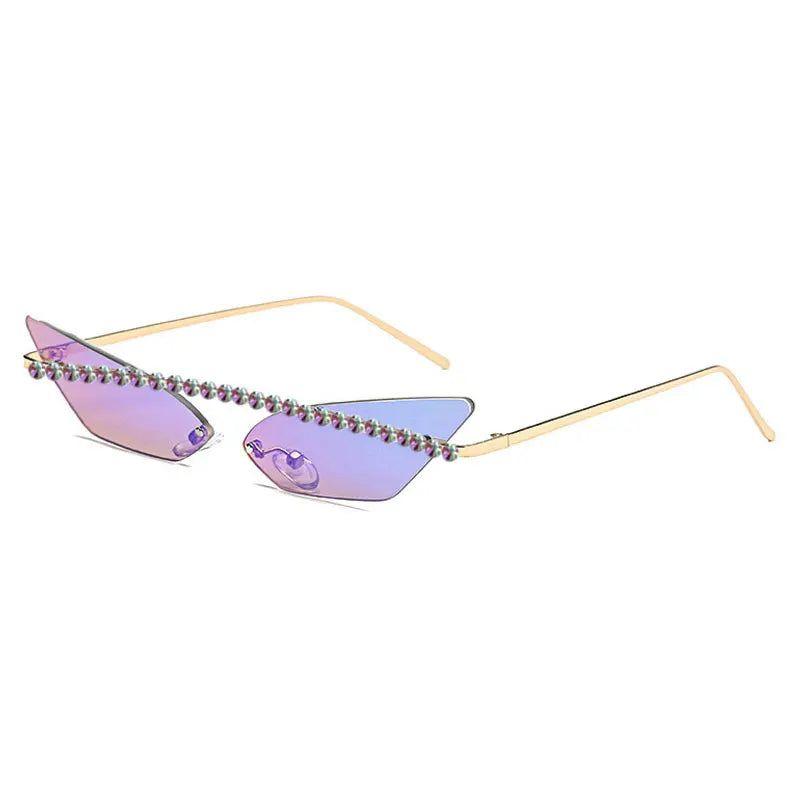 Stylish Rimless Cat Eye Sunglasses with Diamond Accents and Mirrored Lenses - Lucid Fantasy 