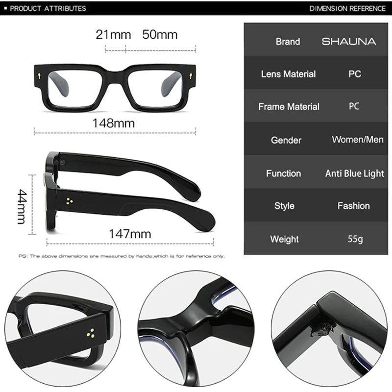 Stylish Rivet Square Frame Anti-Blue Light Glasses for Eye Protection - Lucid Fantasy 