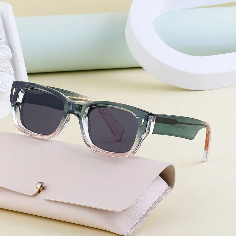 Stylish Riveted Oversized Rectangle Sunglasses with UV400 Protection - Lucid Fantasy 