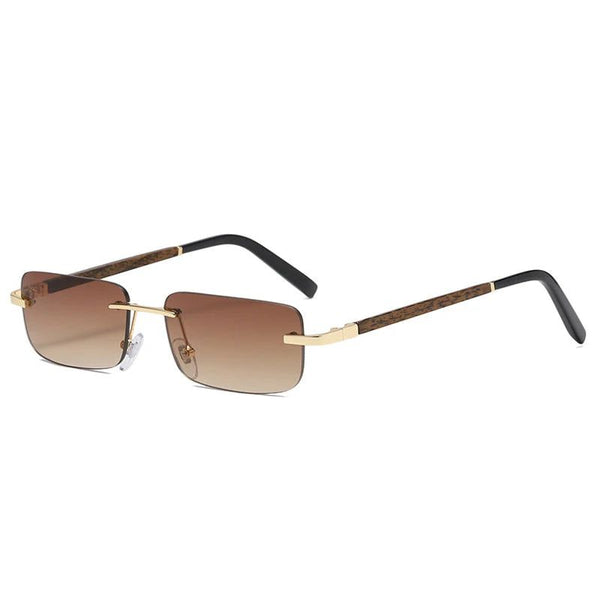 Stylish Small Rectangle Sunglasses Retro Wood Grain Rimless Gradient Shades UV400-Lucid Fantasy