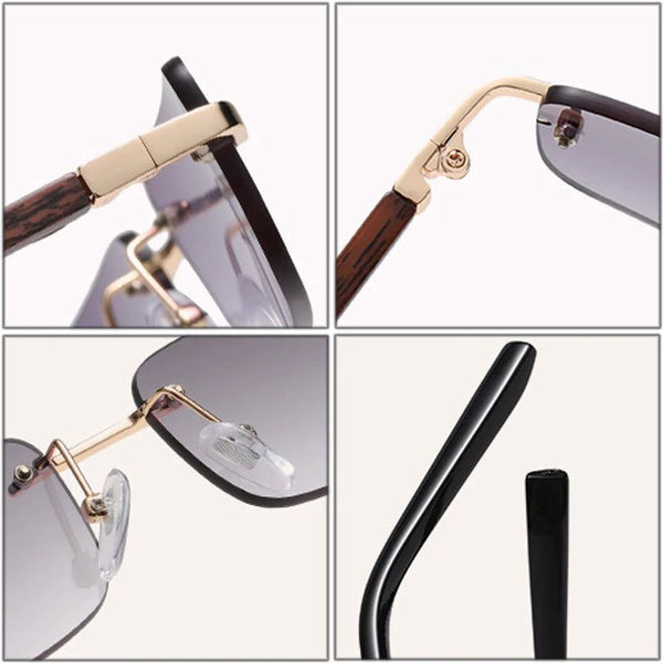 Stylish Small Rectangle Sunglasses Retro Wood Grain Rimless Gradient Shades UV400-Lucid Fantasy